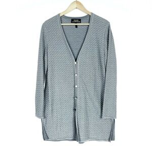 Escada Saks Fifth Avenue Cardigan EUR 42 Gray Wool Chevron Knit Tunic Sweater